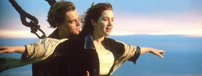 Leonardo DiCaprio and Kate Winslet in their most famous scene from Titanic ©  SW